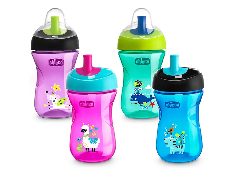 Chicco Sport Spout Trainer  Spill Free Baby Sippy Cup  9 Months  Teal/Blue  2 Count (Pack of 1) - first straw trainer