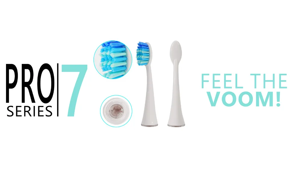Voom Sonic Pro 7 Series Replacement Brush Heads Advanced Bristle Technology Soft Dupont Nylon Bristles Oral Care - White - 6 Count (Pack of 1) - Pro_&_Re_Banner