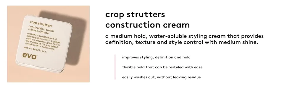EVO Crop Strutters Construction Cream - Medium Hold Smoothing Hair Cream - Supports and Provides Definition with Medium Shine 0.5 Ounce (Pack of 1) - crop evo hair