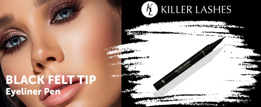 KL KILLER LASHES Black Liquid Eyeliner Pen with Felt-Tip for Natural and Statement Looks 0.07 Fl Oz (Pack of 1) Black Felt Tip Eyeliner - Eyeliner Banner - Desktop