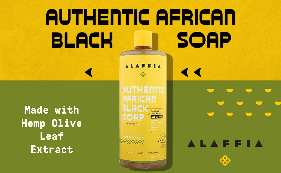 Alaffia All in One Hemp Olive Leaf Authentic African Black Soap  32 FZ Hemp Olive Leaf 32 Fl Oz (Pack of 1) - dsad