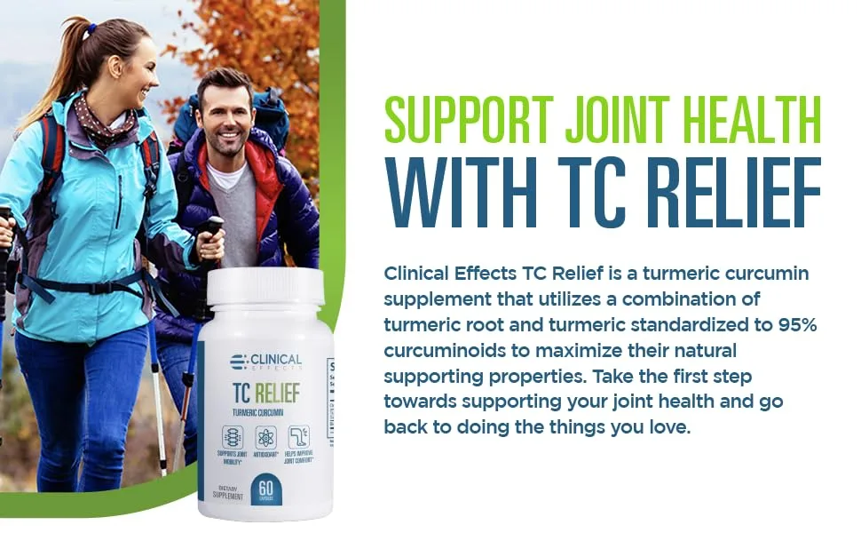 Clinical Effects TC Relief - Turmeric Curcumin with Bioperine Black Pepper - Joint Supplement and Immunity Support - 60 Capsules 60 Count (Pack of 1) - TC Relief Module 3