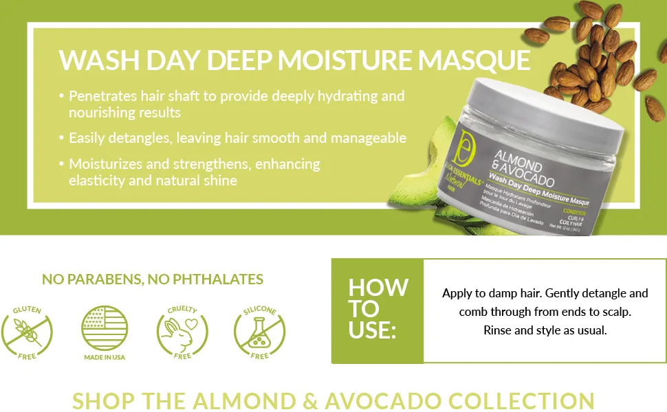 Design Essentials Natural Almond & Avocado Wash Day Deep Moisture Masque  12 Ounce 12 Ounce (Pack of 1) - Wash Day Deep Moisture Masque