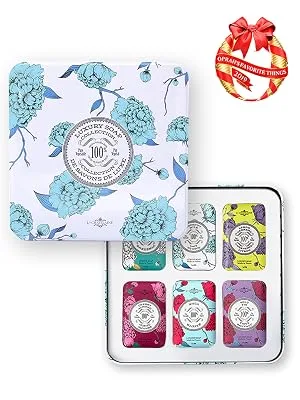 La Chatelaine Luxury Exfoliating Bar Soap | Natural Shea Formula (Sweet Almond  7 oz) Almond 7 Ounce (Pack of 1) - gift set holiday christmas home bath present idea tin box women hand body scent french organic