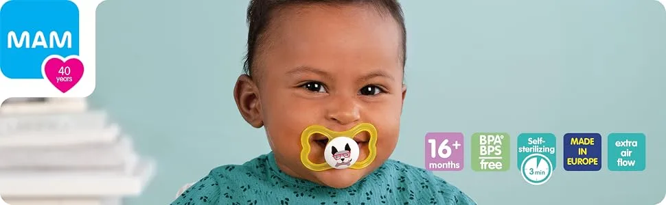 MAM Air Baby Pacifier  for Sensitive Skin  Sterilizer Case Unisex  16+ Months (Pack of 2) 2 Count (Pack of 1) Unisex 2 Pack - newborn pacifier mam maam