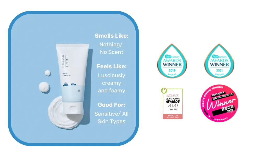 ROUND LAB 1025 Dokdo Cleanser 150ml / Moisturizing  Cleansing  Gentle  Bubbly Foam Cleanser (150ml) 5 Ounce (Pack of 1) - cleanser
