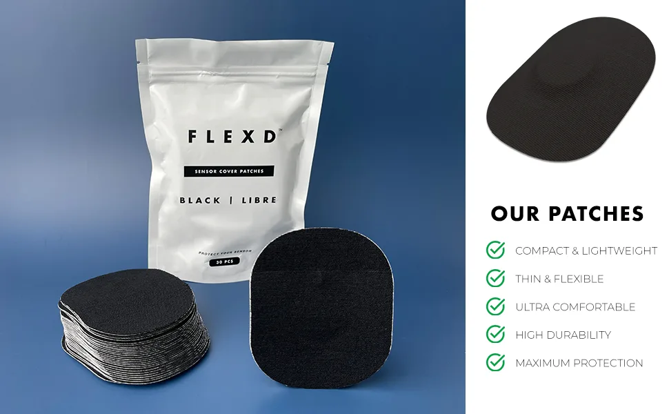 Flexd - Freestyle Waterproof Sensor Covers for Libre 2 & 3 - (30 Pcs) - Libre 3 Sensor Covers - CGM Adhesive Patches - Without Adhesive in The Center - (Oval - Black) 30 Count (Pack of 1) - libre 3 sensor covers cgm sensor patches