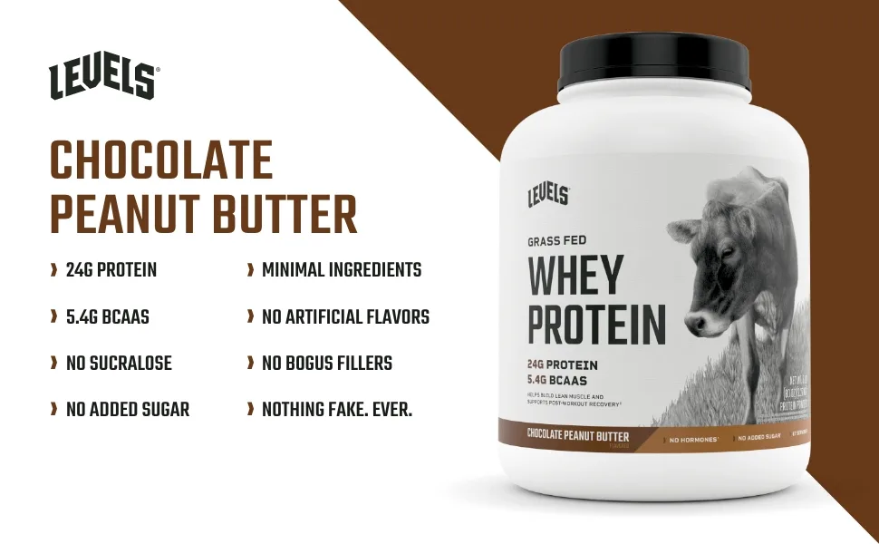 Levels Grass Fed 100% Whey Protein  No GMOs  Chocolate Peanut Butter  5LB Chocolate Peanut Butter 5 Pound (Pack of 1) - Levels Whey Chocolate Peanut Butter