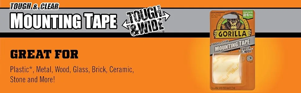 Gorilla Tough & Wide  Heavy Duty Double Sided Mounting Tape  2 x 48  Clear  (Pack of 1) 1 - Pack - Gorilla Double sided tough crystal clear mounting tape
