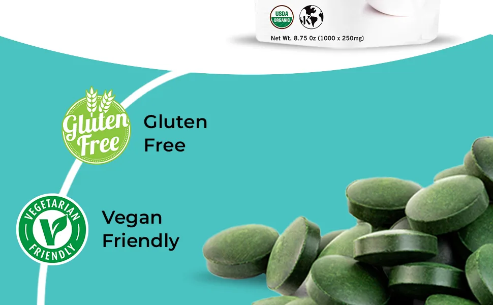 Earth Circle Organics Premium Chlorella Tablets | USDA Organic | Kosher | Highest Potency  Pure Chlorella Algae raw superfood  Broken Cell Wall | High in Protein  no additives -1000 Count (Pack of 1) - chlorella 1000