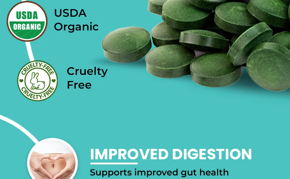 Earth Circle Organics Premium Chlorella Tablets | USDA Organic | Kosher | Highest Potency  Pure Chlorella Algae raw superfood  Broken Cell Wall | High in Protein  no additives -1000 Count (Pack of 1) - chlorella 1000