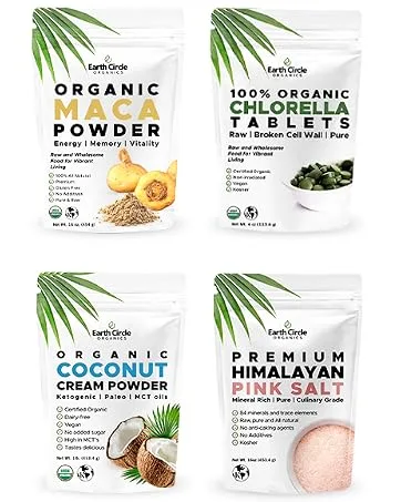 Earth Circle Organics Premium Chlorella Tablets | USDA Organic | Kosher | Highest Potency  Pure Chlorella Algae raw superfood  Broken Cell Wall | High in Protein  no additives -1000 Count (Pack of 1) - ECO top products Maca chlorella tablets coconut cream powder himalayan pink salt