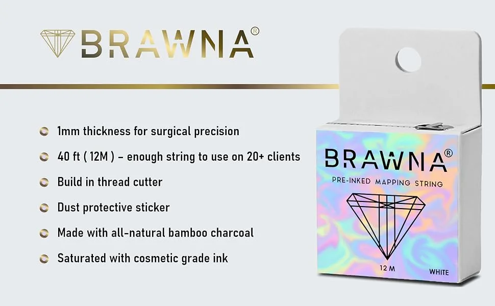  12M  White Brow Mapping string for Eyebrow Measuring - Microblading Supplies - PMU Kit - Pre inked Mapping Thread 1 Count (Pack of 1) white - Mapping string packing