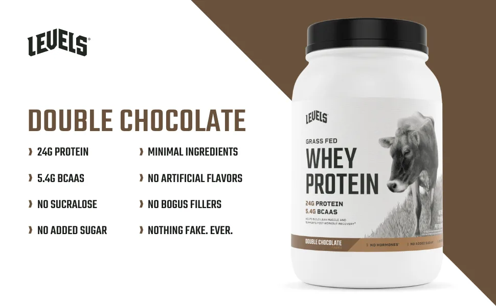 Levels Grass Fed 100% Whey Protein  No GMOs  Double Chocolate  2LB Double Chocolate 2 Pound (Pack of 1) - Levels DBC