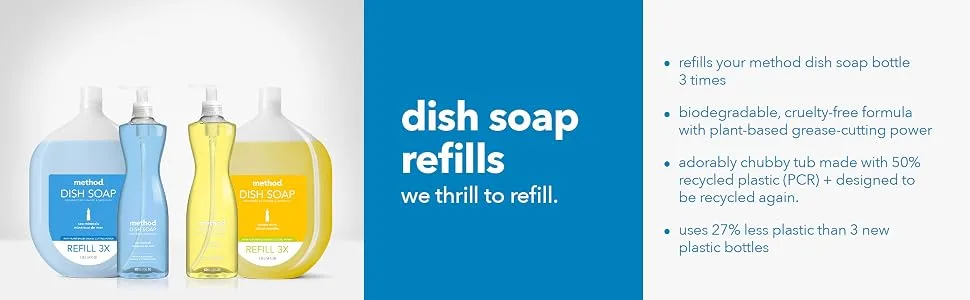 Method Dish Soap  Refill  Lime + Sea Salt  Recylable Bottle  Biodegradable Formula  Tough on Grease  54 Fl Oz (Pack of 1) - dish soap, dish soap refill, dish detergent
