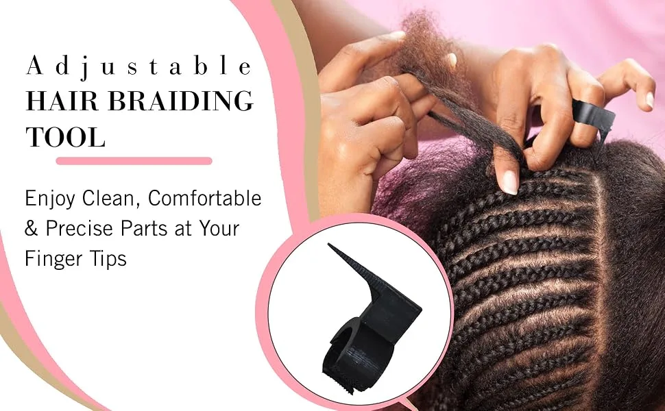 The Braid Aid Adjustable Finger Parting Tool - Stitch Braiding Tool  Finger Comb Hair Parting Tool - Lightweight Hair Separating Tool - Great for Any Hair Type - Black Pack of 1 - hair parting tool hair braiding tools
