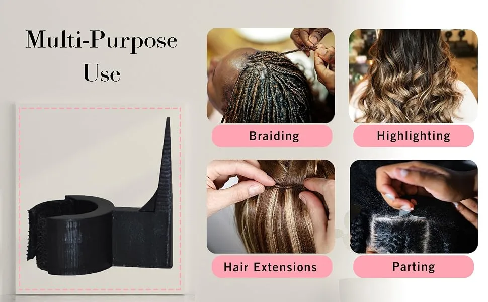 The Braid Aid Adjustable Finger Parting Tool - Stitch Braiding Tool  Finger Comb Hair Parting Tool - Lightweight Hair Separating Tool - Great for Any Hair Type - Black Pack of 1 - parting combs for braiding hair
