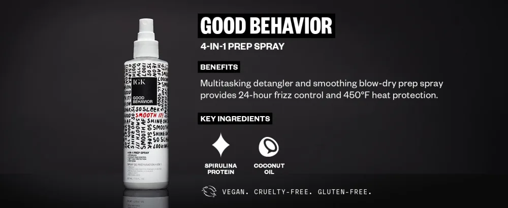 IGK GOOD BEHAVIOR 4-in-1 Prep Spray | Leave In + Detangle + Heat Protectant | Vegan + Cruelty Free | 2 Fl Oz (Pack of 1) - IGK Good Behavior 4 in 1 Prep Spray