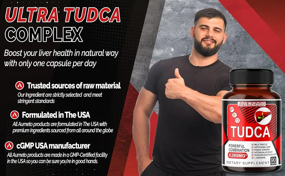 AUMETO TUDCA (Tauroursodeoxycholic Acid) 4260mg with Milk Thistle  Artichoke  Panax Ginseng  Astragalus  L-Arginine - Liver Support  Bile Flow Support  Digestion Support 90 Count (pack of 1) - Aumeto Tudca supplement