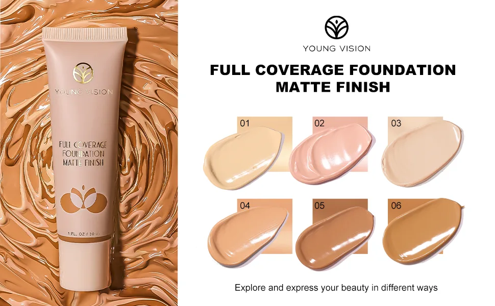 YOUNG VISION Full Coverage Longwear Foundation  Matte Finish  Waterproof  Poreless Liquid Foundation Makeup  1 fl.oz 1 Fl Oz (Pack of 1) 2 - product information 1