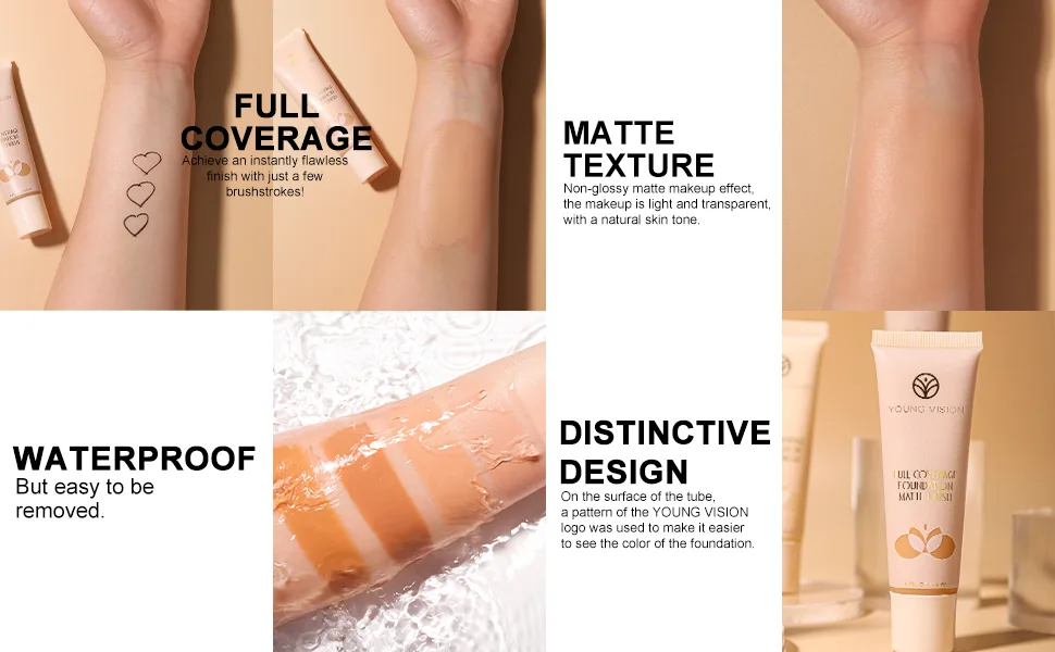 YOUNG VISION Full Coverage Longwear Foundation  Matte Finish  Waterproof  Poreless Liquid Foundation Makeup  1 fl.oz 1 Fl Oz (Pack of 1) 2 - product information 4