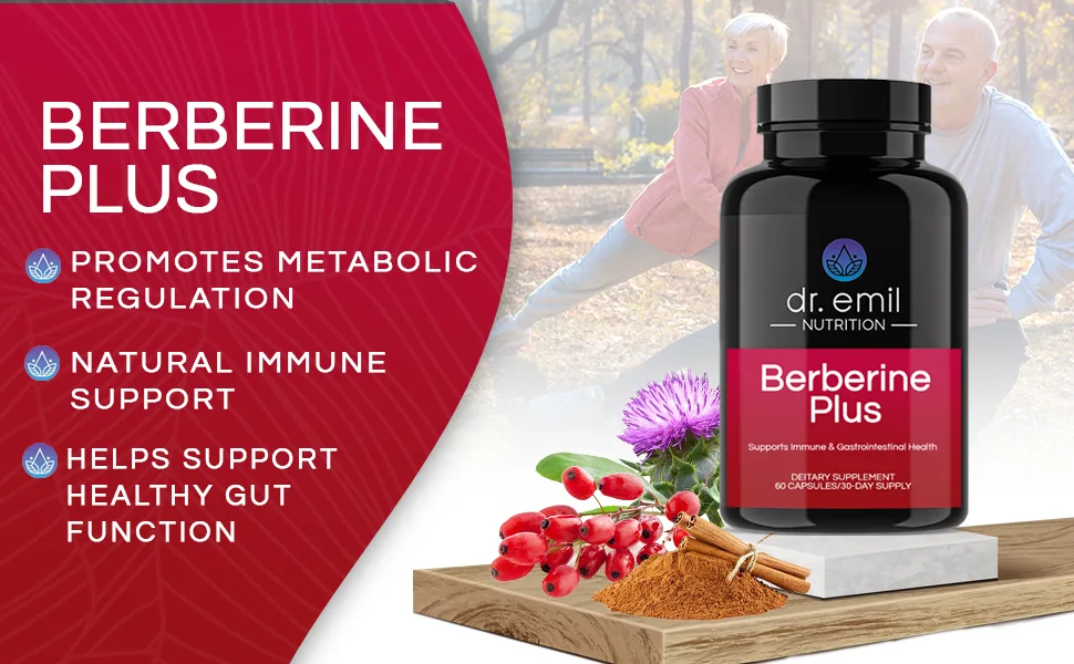 Dr. Emil Berberine 500mg Capsules - Berberine Supplement with Cinnamon MTC Oil Silymarin 60 Count (Pack of 1) - Berberine Plus supplement