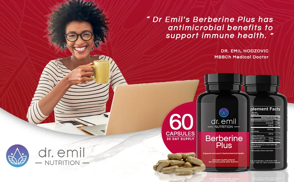 Dr. Emil Berberine 500mg Capsules - Berberine Supplement with Cinnamon MTC Oil Silymarin 60 Count (Pack of 1) - Berberine Plus supplement
