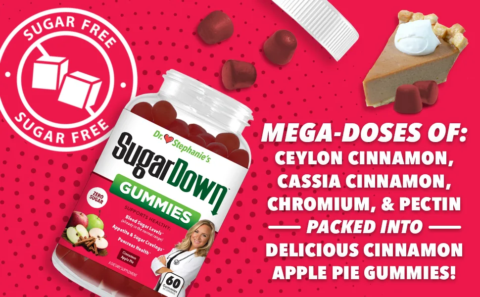 Pharmaganics Dr. Stephanie s SugarDown Gummies   Ceylon & Cassia Cinnamon Supplement - 0g Sugar 60 Count (Pack of 1) - sugar free and mega doses of cinnamon