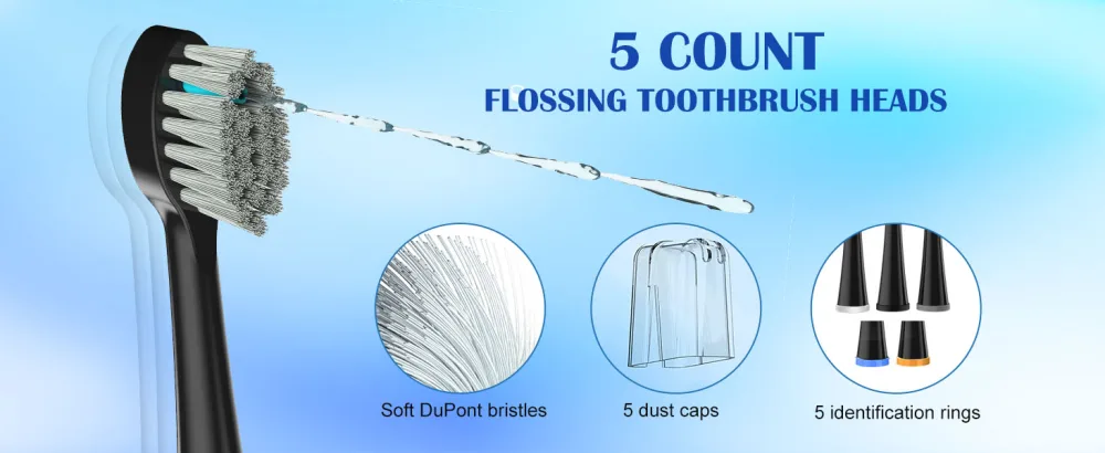 5 Count Compact Replacement Brush Heads with Covers for Flossing Toothbrush (SF-01 / SF-02 / SF-03 / SF-04) - Black) 5 Count (Pack of 1) Black - product information 1