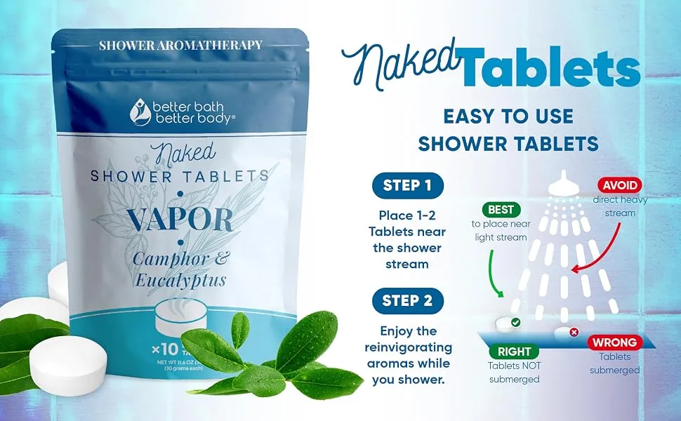 New Vapor Shower Tablets (10 Tabs) Pure Eucalyptus & Camphor 10 Count (Pack of 1) - how to use shower tablets