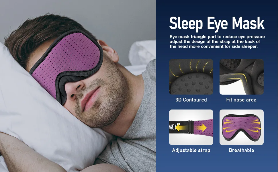 Sleep Mask for Men Women Blocking Light Sleeping  Zero Eye Pressure& Adjustable Eye Covers with Velcro Purple 1 Count (Pack of 1) - sleep eye mask