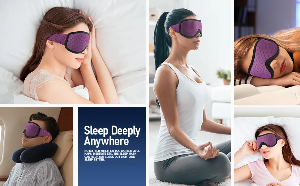 Sleep Mask for Men Women Blocking Light Sleeping  Zero Eye Pressure& Adjustable Eye Covers with Velcro Purple 1 Count (Pack of 1) - sleep mask