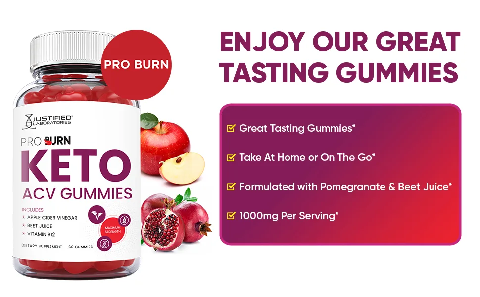 Justified Laboratories (2 Pack) Pro Burn Keto ACV Gummies 1000MG with Pomegranate Juice Beet Root B12 120 Gummys 120 Count (Pack of 1) - Pro Burn Keto ACV Gummies