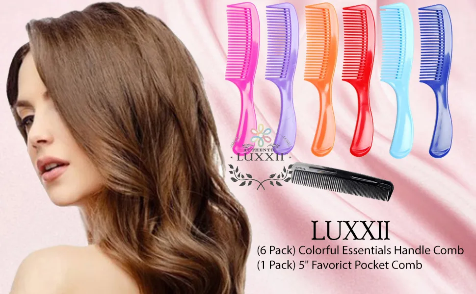 LUXXII - (6 Pack) 8 Colorful Styling Essentials Round Handle Comb and (1 Pack) 5 Favorict Pocket Comb (A) - Handle Comb Pocket Comb