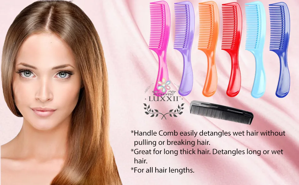 LUXXII - (6 Pack) 8 Colorful Styling Essentials Round Handle Comb and (1 Pack) 5 Favorict Pocket Comb (A) - Handle Comb pocket comb