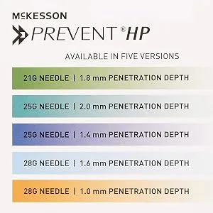 McKesson Prevent HP Safety Lancets  Sterile  Push-Button  25 Gauge Needle  1 mm  100 Count  1 Pack - Color-Coded Size Range of McKesson Prevent HP Safety Lancets