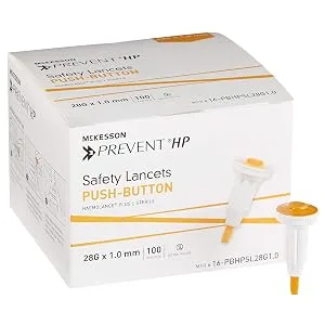 McKesson Prevent HP Safety Lancets  Sterile  Push-Button  25 Gauge  1.4 mm  100 Count  1 Pack (100 ct) - McKesson Prevent Push-Button Safety Lancets