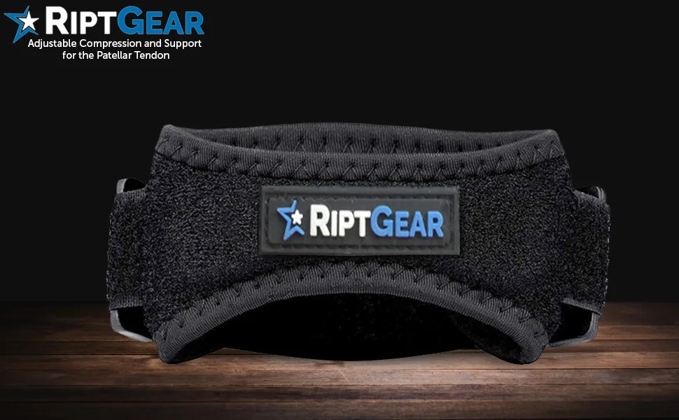 RiptGear Patella Tendon Support Strap - Adjustable Patella Knee Strap - Patellar Stabilizing Knee Compression Strap for Knee Pain - Tendon Strap for Jumpers Knee  Running and Sports Black (1 Pack) - brace stabilizing compression rigid cap essential bracing joint performance recovery kit protection