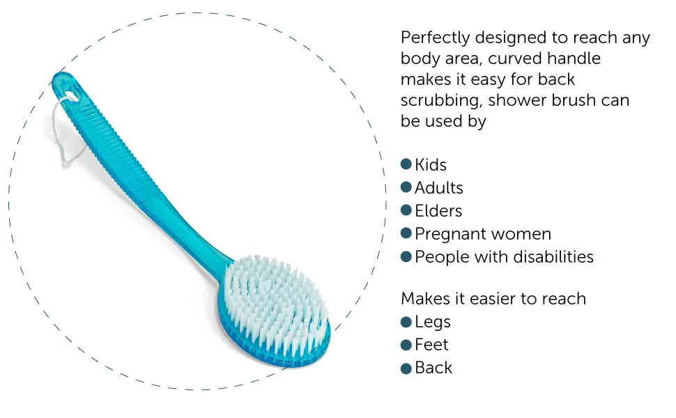 DecorRack Bath Brush with Bristles  Long Handle for Exfoliating Back  Body  and Feet  Bath and Shower Scrubber  Blue (1 Pack) - bath brush 1