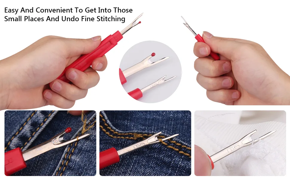 Sewing Seam Ripper Tool High Quality Stitch Remover and Thread Cutter with 2Big+2Small Seam Rippers 1 Pack Thread Snips 1Pack 5 Scissor Red - seam ripper use