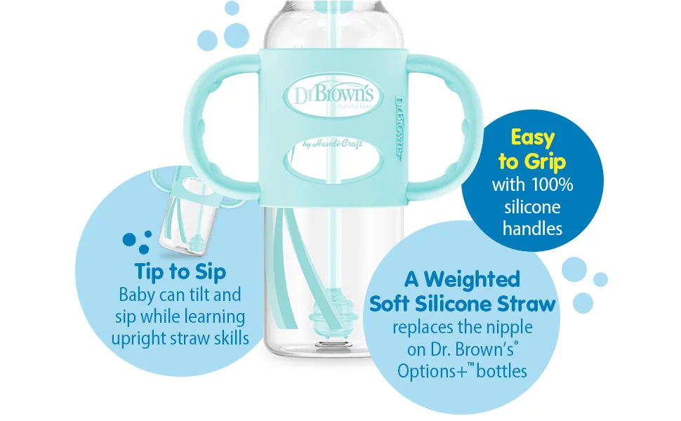 Dr. Brown s  Milestones  Narrow Sippy Straw Bottle with 100% Silicone Handles  8oz/250mL  Pink  1 Pack  6m+ 1 Pack  Pink - Baby can tilt and sip while learning upright straw skills! Easy to grip with 100% silicone handles