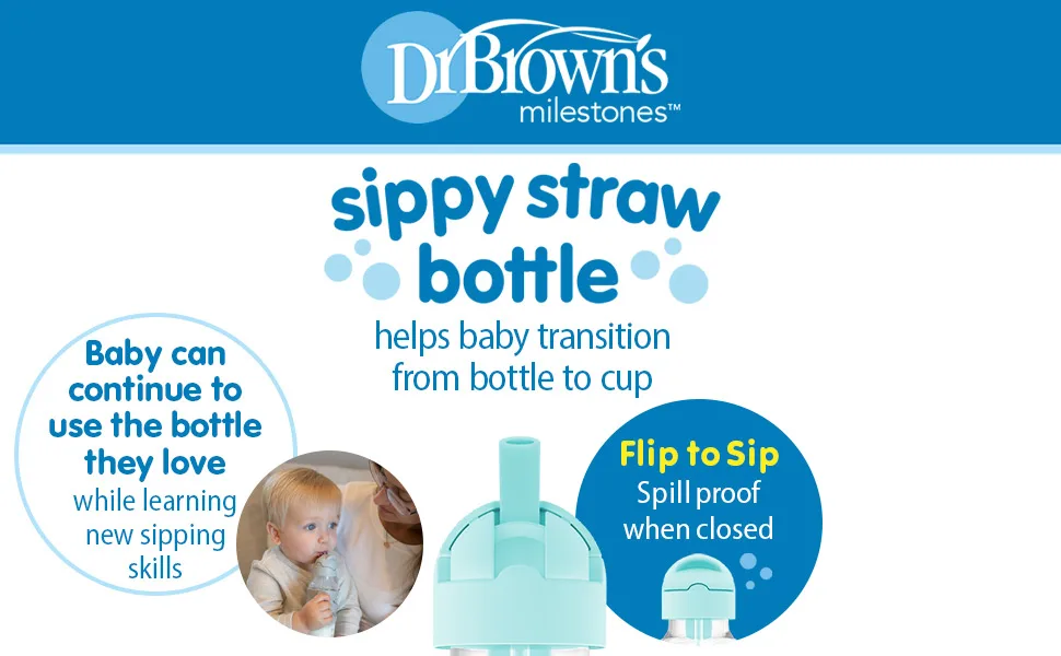 Dr. Brown s  Milestones  Narrow Sippy Straw Bottle with 100% Silicone Handles  8oz/250mL  Pink  1 Pack  6m+ 1 Pack  Pink - Dr. Brown
