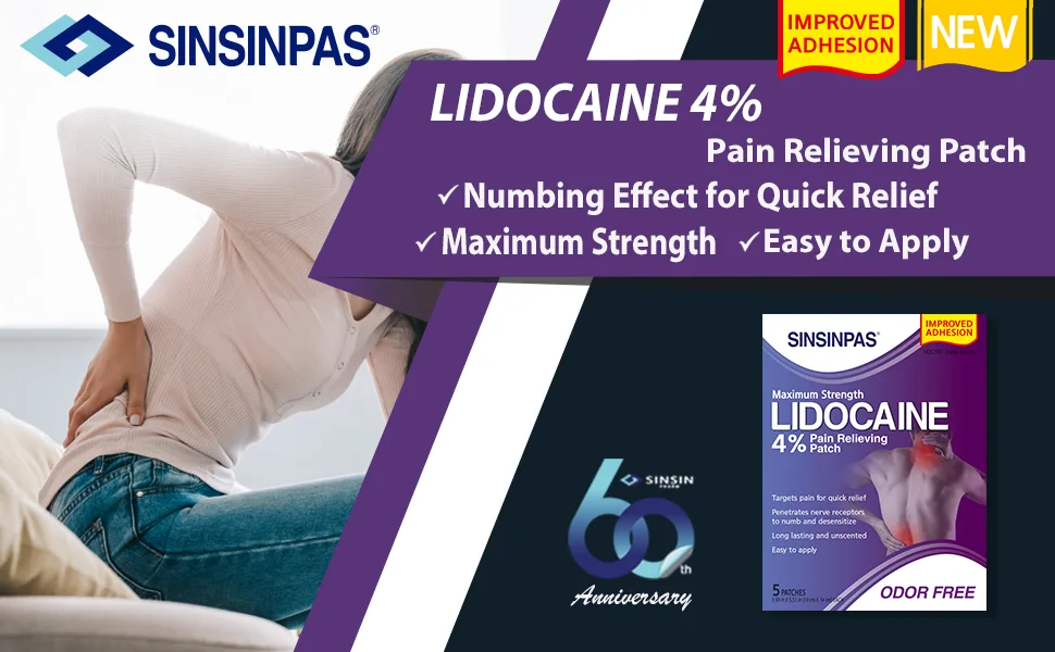 SINSINPAS Maximum Strength Lidocaine 4% Pain Relieving Patch (1 Pack (5 Patches Total))  - SINSINPAS NEW POWERFUL MAXIMUM STRENGTH LIDOCAINE 4%