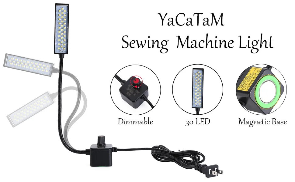 YaCaTaM Dimmable LED Sewing Machine Light  Portable Work Light  Flexible Gooseneck Task Light with Strong Magnetic Base for Sewing Machines  Drill Presses  Milling Machines  Metal Lathes  1 Pack 1Pack - Sewing Machine Light