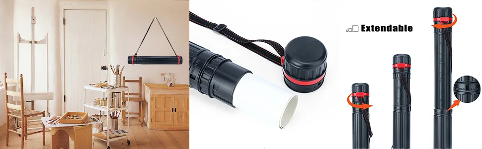 TRANSON Small Poster Storage Tube Extendable for Documents Blueprints Artworks Scrolls 1 Pack-Red Ring - Image