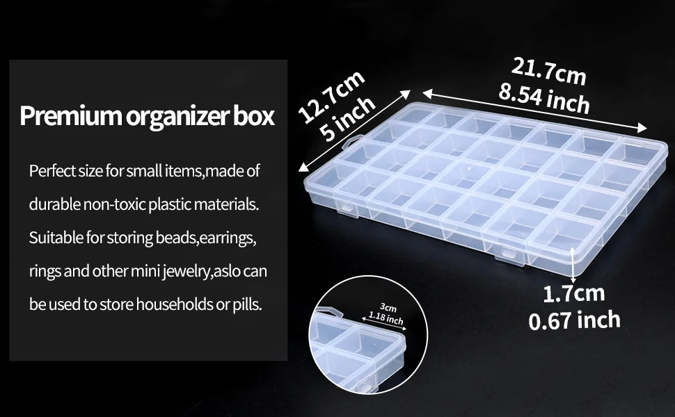 IOOLEEM 28 Grids Plastic Bead Organizer Box  Organizer Container Storage Box  Dividers for bead arts and crafts. Clear 8.6x5x0.66 inch (1 Pack) - product information 13