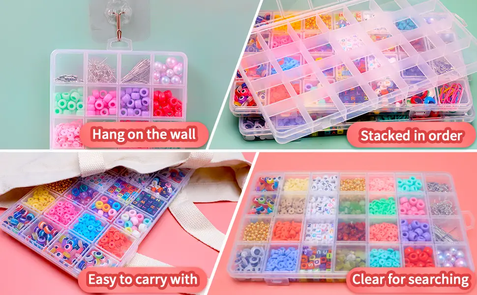 IOOLEEM 28 Grids Plastic Bead Organizer Box  Organizer Container Storage Box  Dividers for bead arts and crafts. Clear 8.6x5x0.66 inch (1 Pack) - product information 17