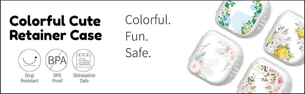HOUSYLOVE Retainer Cases Cute  Retainer Holder Case 1 Pack  Aligner Case with Colorful Novelty Cute Patterns  Night Guard Case with Watercolor Colorful Floral Patterns (White) - retainer case cases holder retainers aligner mouth guard pink cute