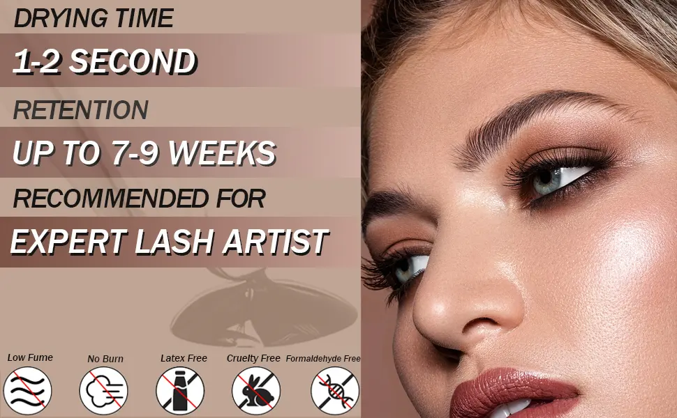 Eyelash Extension Glue  Extra Strong Professional Eyelash Glue  1 Sec Drying time  7-9 Weeks Retention  lash Extension Glue or Semi-Permanent Eyelash Extensions (0.17fl.oz / 5ml) 1 Pack - Eyelash Extension Glue