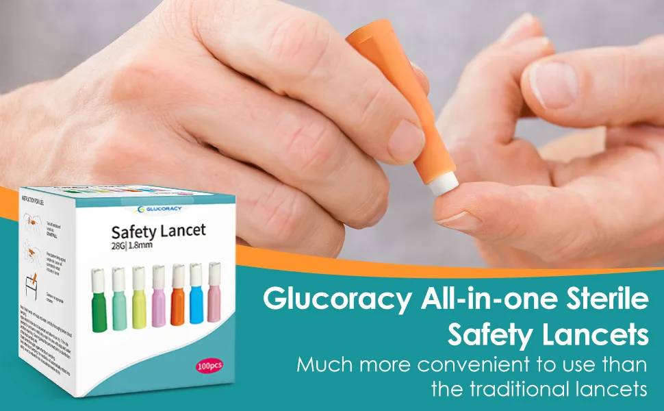 Glucoracy Safety Lancets  Sterile  Top Push Button Activated  28 Gauge  1.8 mm  100 Count  1 Pack - safety lancets1